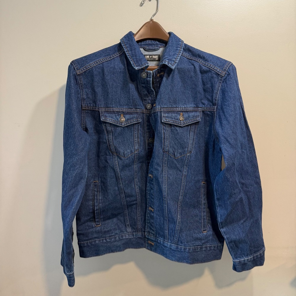 Line of Trade Mens Denim Trucker Jacket Blue Medium Wash 100% Cotton Large‎ J1